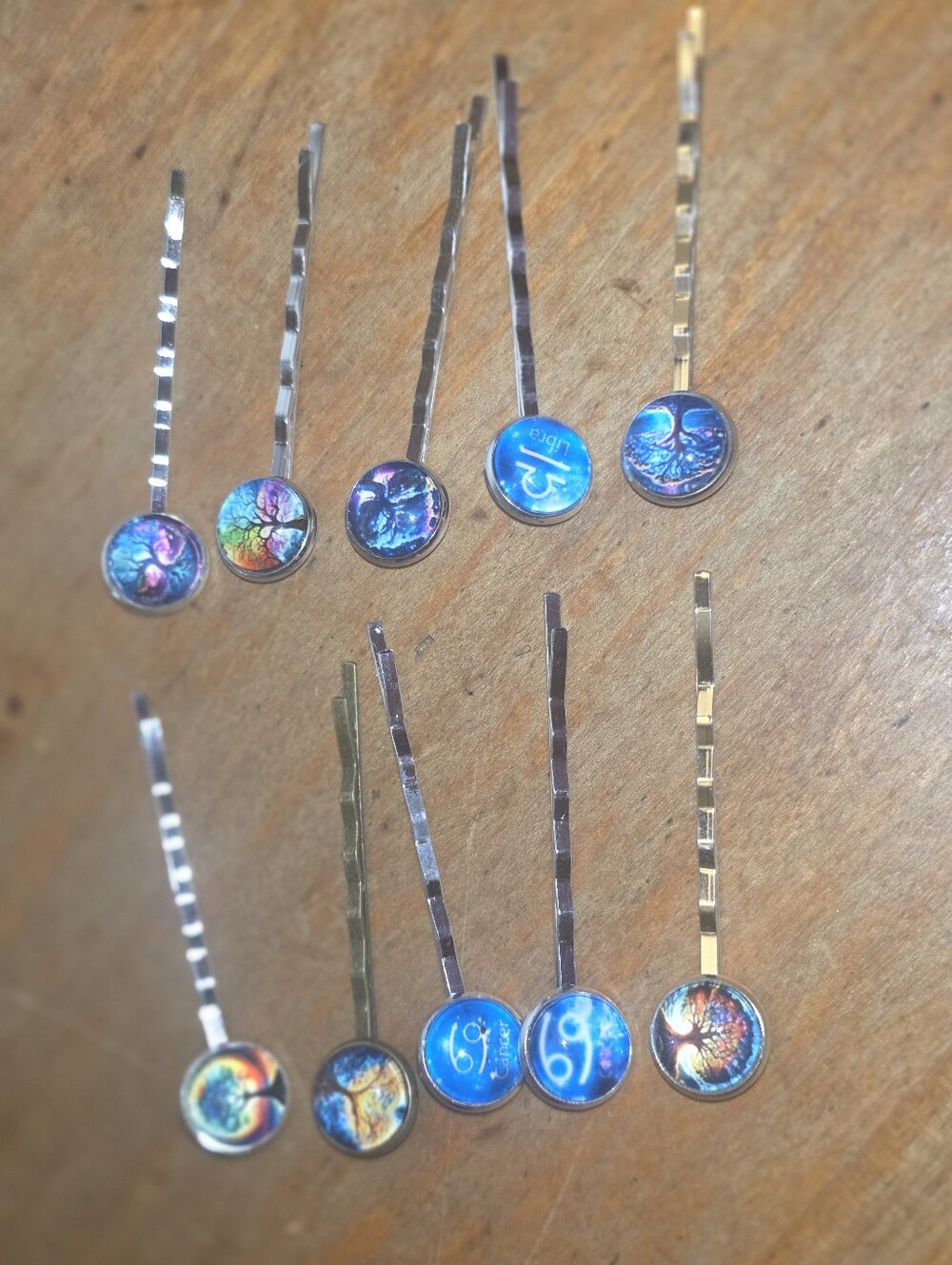 Hair Pin Clip Lot Of 10 Picture Pins Tree Of Life & Libra & Cancer Horoscope Pic